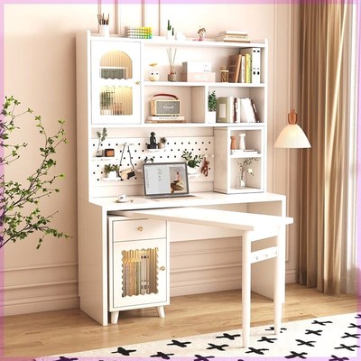 实木书桌书架一体桌转角书柜学习儿童旋转写字桌洞洞板学生电脑桌