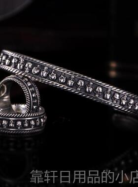 正品VUL流CA伏尔甘骷髅手镯男纯银网红机车美行哈雷欧手工骷髅N银