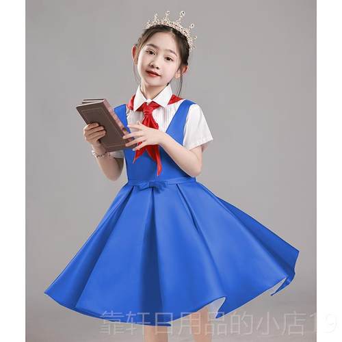 正品蓝毕业公主裙女生高端朗儿童表演服装主持人夏合唱诗歌诵表色