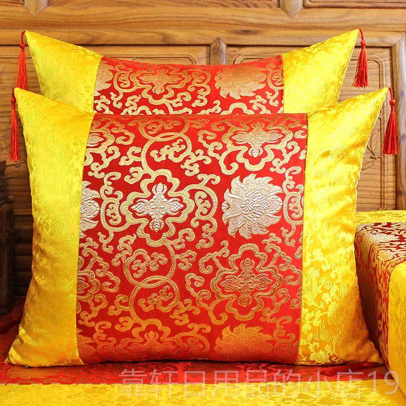 正品新中式公实枕木红木沙发中国风古典绸缎仿古靠垫抱枕靠枕腰办