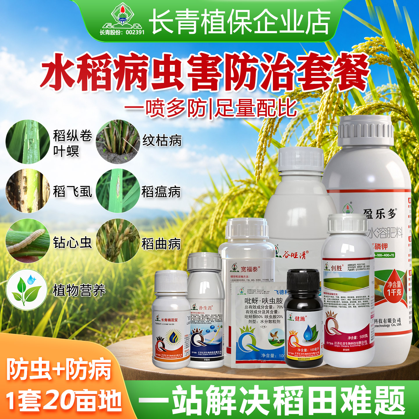 【水稻病虫害防治套餐】预防稻飞虱卷叶螟钻心虫稻瘟病纹枯稻曲病