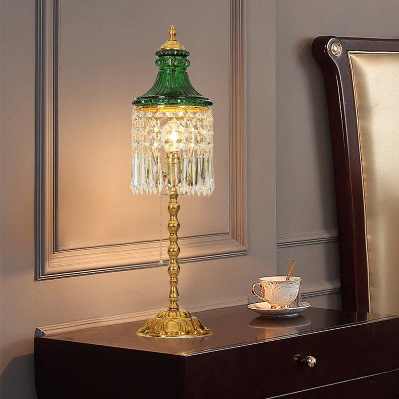 法式复古中古风欧式欧式水晶玻璃台灯黄铜雕花客厅卧室装饰灯具
