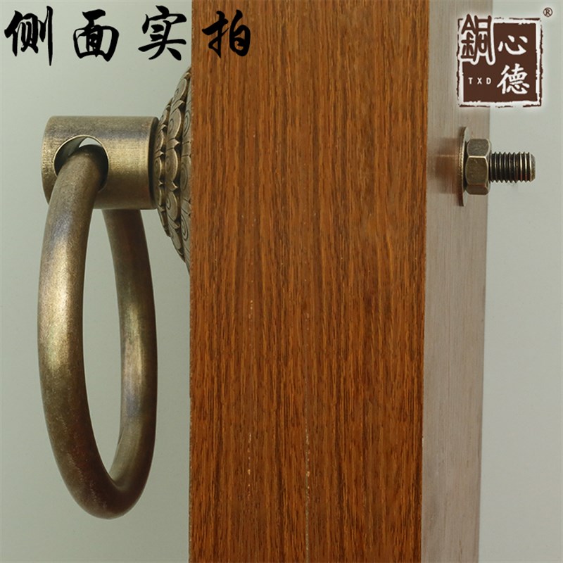 中式仿古虎兽头装饰狮子头门环对开大门铜拉手大拉把老式木门把手