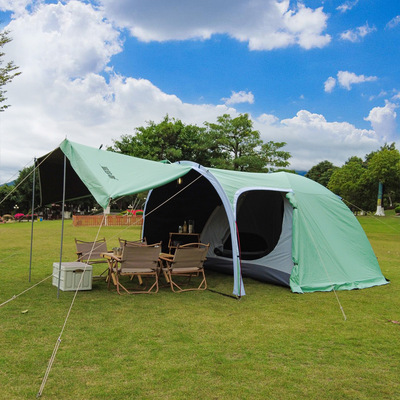冒险者知更防暴雨四人帐篷黑胶露营一室一厅隧道帐篷天幕二合一