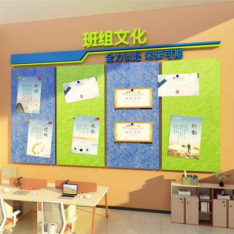 办公室墙面布置装饰画毛毡告示栏展板班组员工风采文化企业照片贴