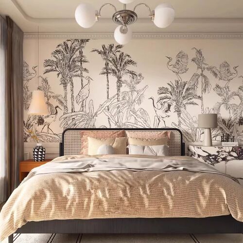 中古南洋无缝墙布丛林卧室背景墙壁纸客餐厅法式酒店民宿定制壁画