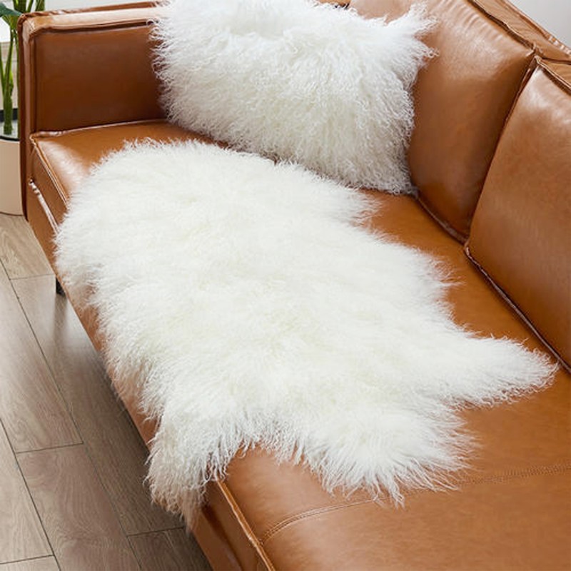 整张宁夏滩羊毛二毛皮沙发垫坐椅垫欧式装饰飘窗地毯卧室床边毯子