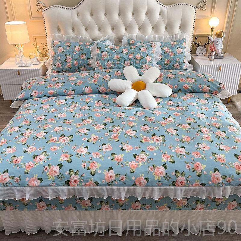 正品四韩版斜全棉盖三件套 件套单件纯棉被套床花边纹棉绗缝加厚