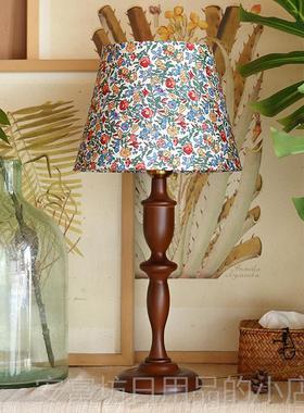 正品实木覆古台灯卧室床头灯中古i感n中tage碎花美式新式客厅氛围
