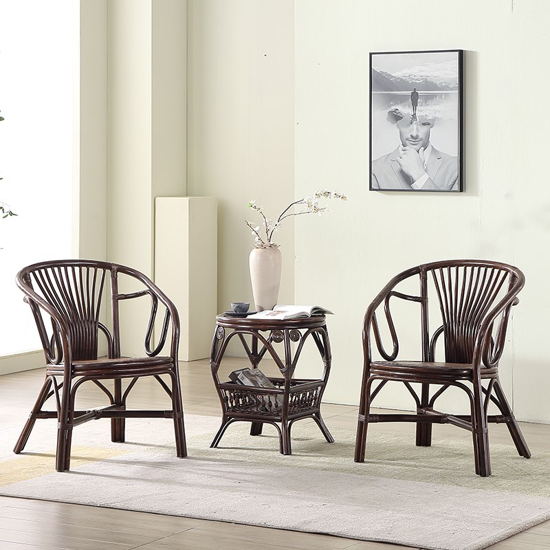 藤椅休闲椅真藤茶桌三件套家用藤编单人沙发靠背阳台椅天然藤庭院