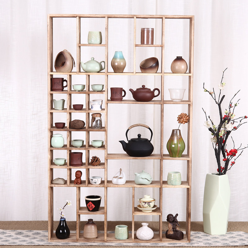 中式博古架实木多宝阁茶叶架茶壶架玄关隔断茶杯架茶具置物展示架