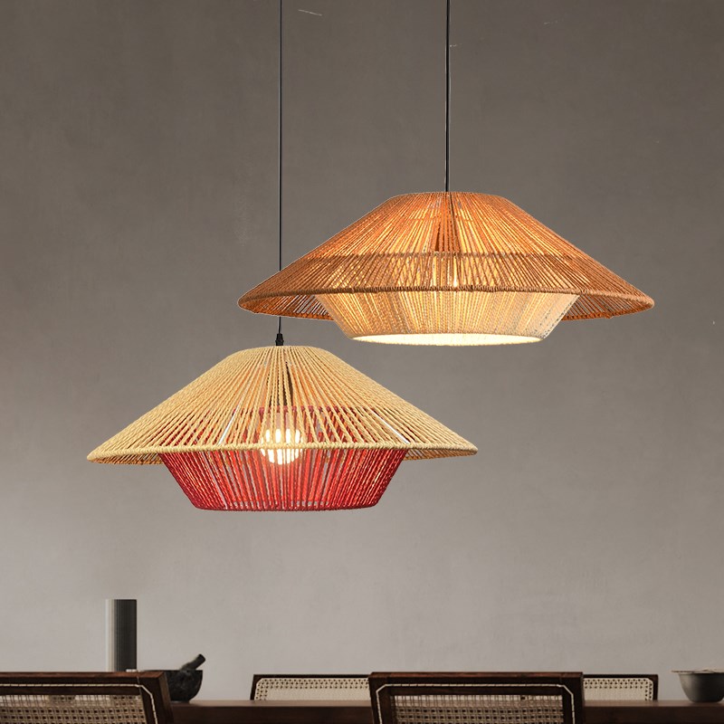 复古怀旧仿古工业风中式餐厅民宿吊灯店铺商用灯罩饭店麻绳灯具