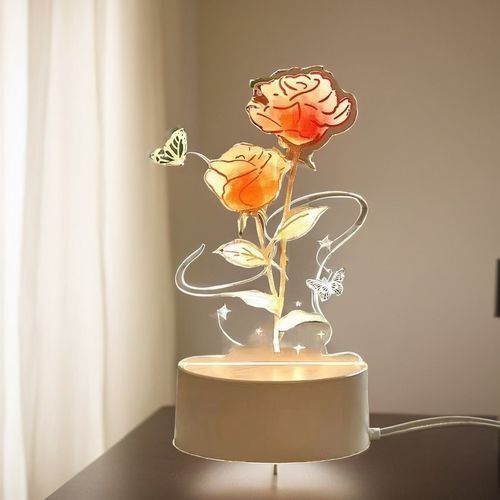 永不凋零的玫瑰花郁金香铃兰花UV彩印3D小夜灯充电触摸USB台灯