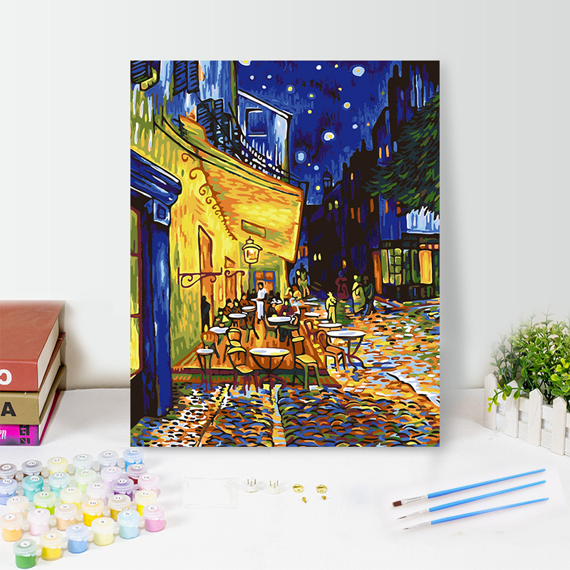 画画diy数字油画填充梵高星空向日葵咖啡馆解闷手工画填色油彩画