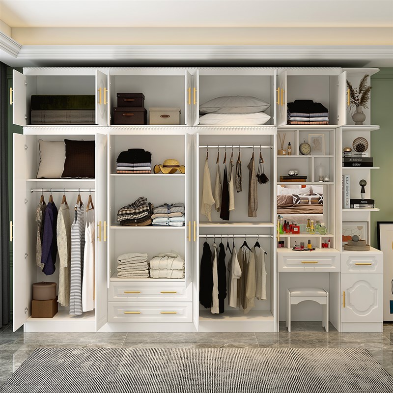 衣柜家用卧室实木现代简约经济型梳妆台边柜顶柜五四六门欧式