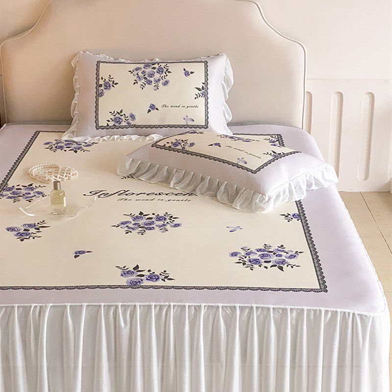 A类夏季冰丝凉感床裙款凉席三件套复古花卉数码印花可水洗空调席,床上用品,冰丝席,淘宝优惠券,粉丝福利购,淘宝优惠卷