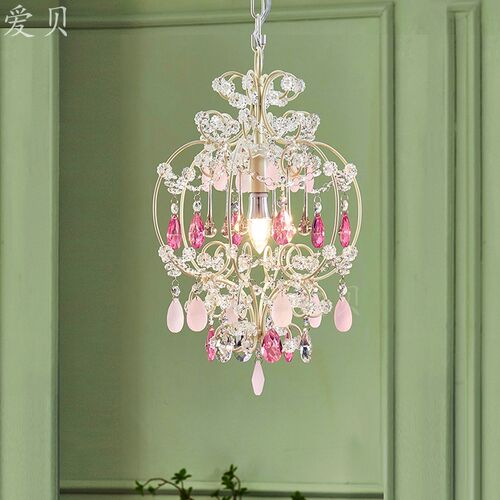 爱贝 粉色心情公主水晶吊灯欧法式奶油风女孩房衣帽间床头卧室灯