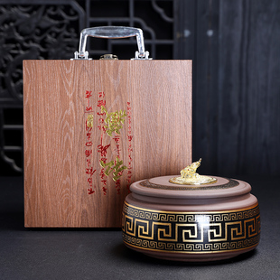 复古风紫砂茶叶罐陶瓷密封罐普洱茶包装盒大号中式高档木质礼盒装