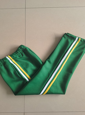 中小学生新款春秋绿色裤子拼接白杠加黄杠杠宽松直筒运动校服长裤