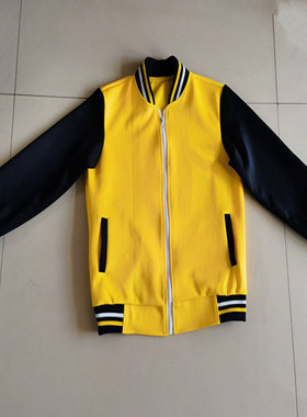 可定制中小学生春秋新款黄色拼接深蓝色校服套装上衣长袖休闲班服