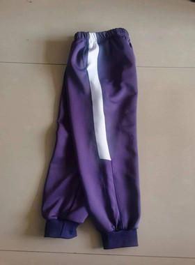 定制中小学生春秋中腰新款紫色拼接宽白杠宽松束脚校服长裤子定做