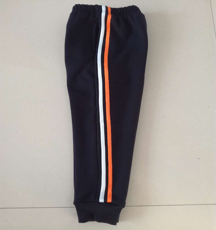 新款加绒深蓝色束脚裤橘黄运动裤