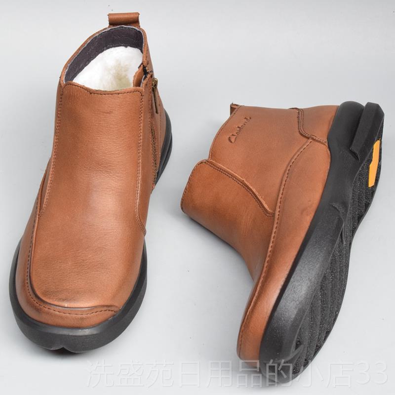 正品冬季加厚绒保暖东北棉鞋男侧拉链皮防纯寒羊真皮毛一体雪地靴
