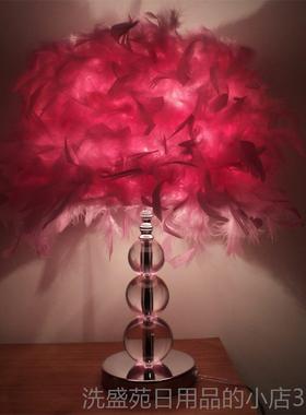 正品床羽毛粉色白色紫色台灯结婚书房头生代欧式创现意浪漫卧室女
