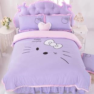 正品 四 床大学生宿舍女棉室公主卡通兔子刺绣少女寝心全纯棉裙三