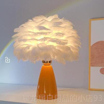 正品头台灯卧室羽毛陶瓷北轻奢装饰摆饰温床馨漫礼欧物ins小夜浪