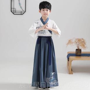 正品儿童服出诵租男汉童飘逸中风古风古装国学书生朗三字国经演出