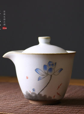 月白汝窑戏荷手抓壶复古小茶壶荷趣开片汝陶单壶家用功夫茶具