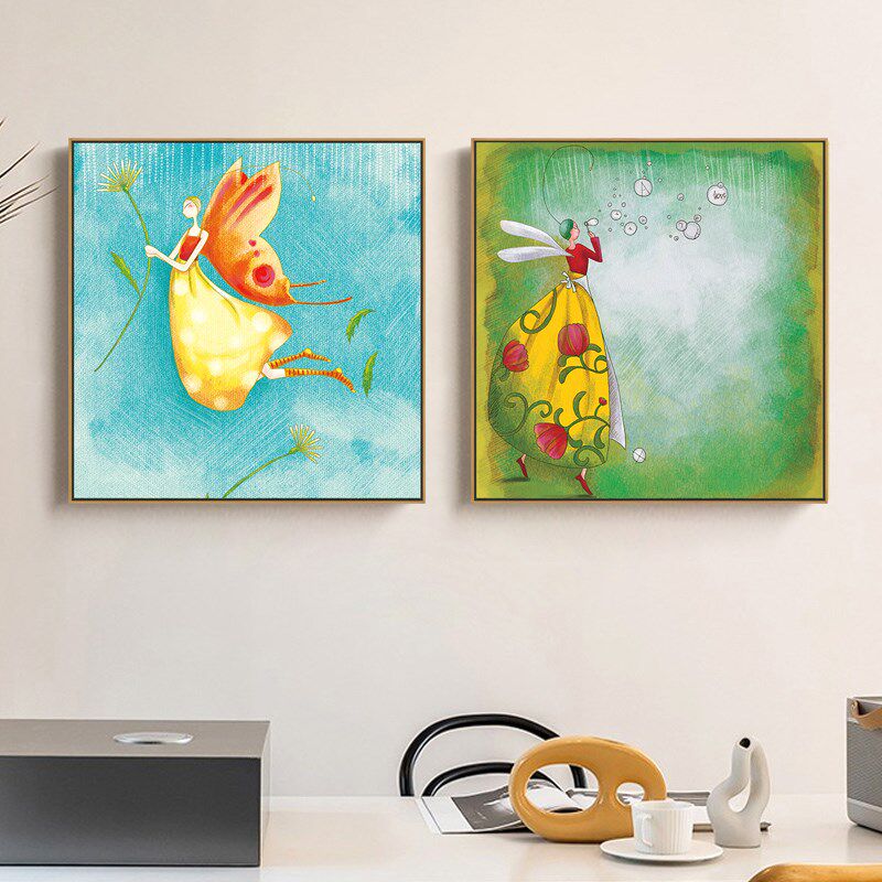 小仙子 儿童卡通印刷现代简约装饰画客厅卧室床头挂画沙发背景画