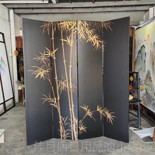 高档中式手绘箔竹子屏金代漆画 画隔断客风厅卧室简约现折叠移动