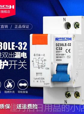 高档DZ30LE-32家用小型漏电保护器DP空气1开关双进双出双线6/2N50