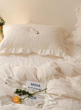 高档少女心天蓝色简约冬季牛用奶四件套双面绒花雕绒双人床绒上品