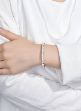 高档卓纯蝶珠宝银 银镀18白金钻石K手镯仿钻群镶满圈手镯情侣纯手