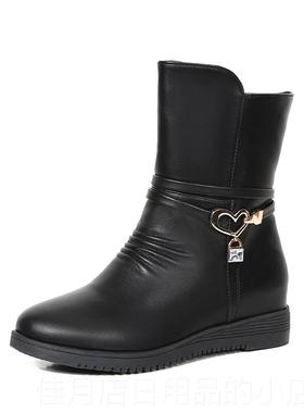 高档特大码44445妈妈-鞋棉鞋真皮加绒女靴中老年-防滑保暖平底1中