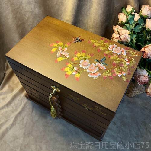 高档饰高档木质首品盒实木抽屉式多层收国纳盒饰盒中风纯手工礼物