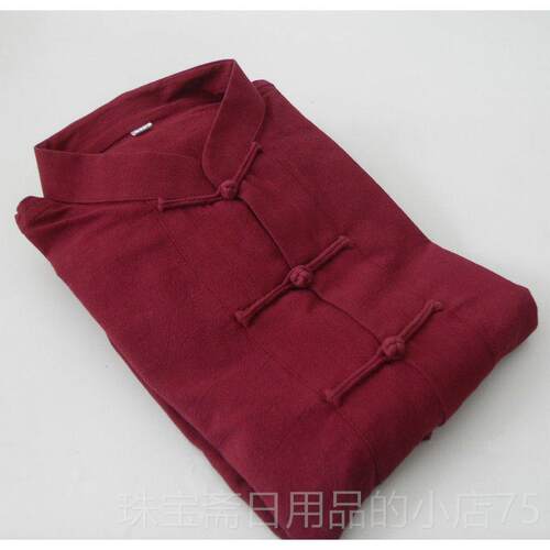 高档中国风新年中国风纯棉旧粗布唐装缺长袖立领外行服装老人服装
