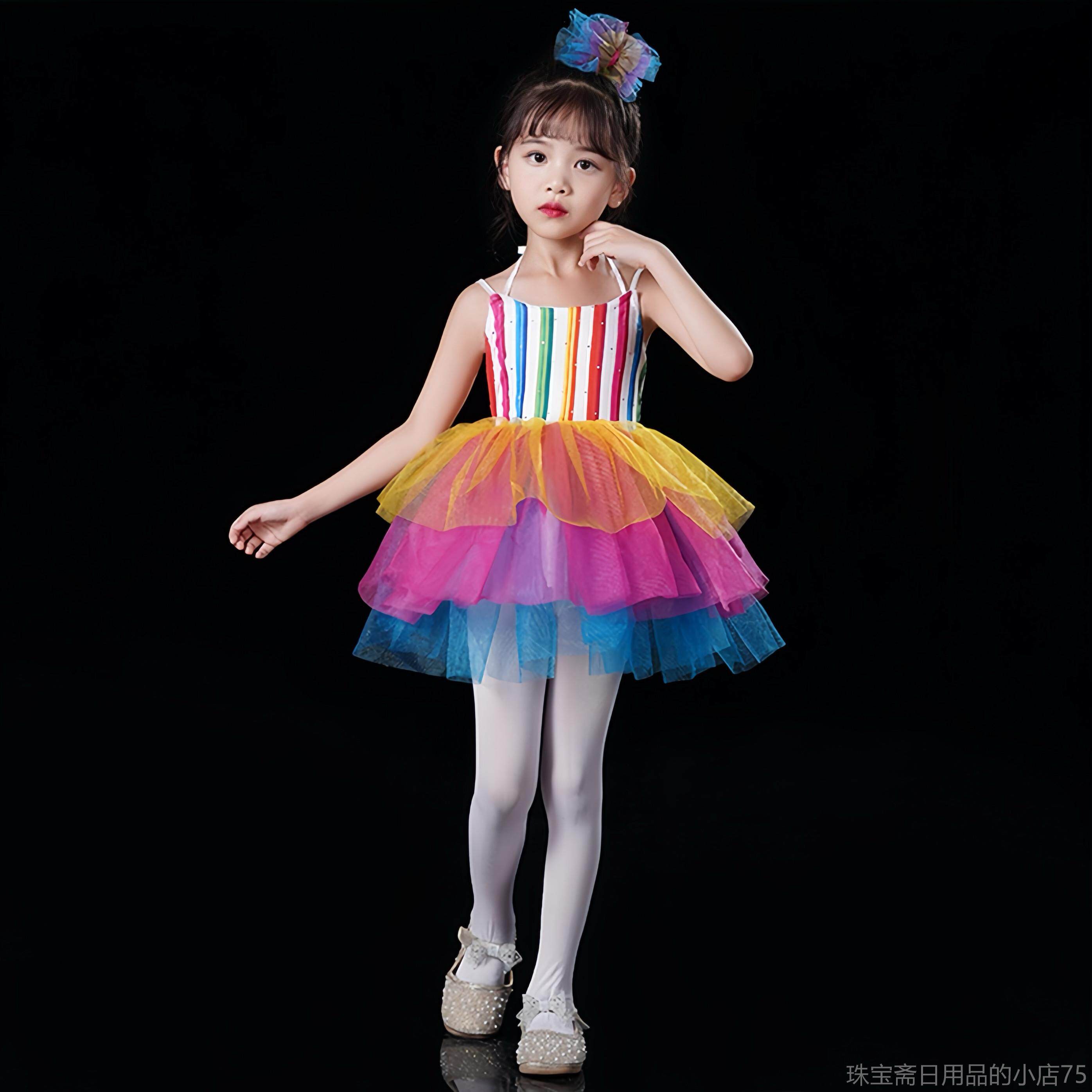 高档棒棒糖儿元童出服粉色可蓬蓬演裙子幼儿园公主爱裙表演舞蹈服