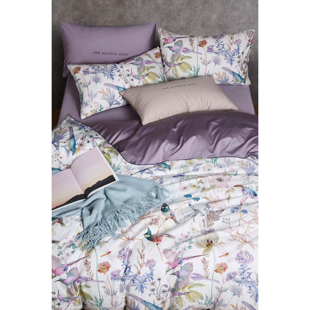 高档春季花鸟0床上用6支长绒棉贡缎数码印花棉全品四件套1.8m纯棉