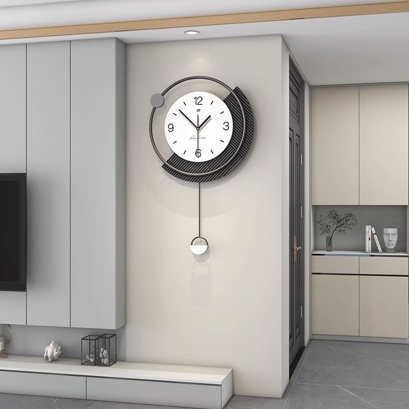 2023新款现代极简餐厅装饰画带钟表客厅沙发玄关背景墙画简约挂画