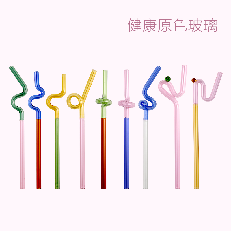 单独包装非一次性彩色爱心耐热玻璃吸管粗弯曲儿童喝水牛奶杯配件