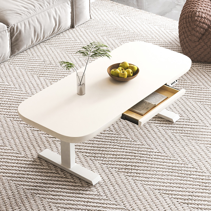 现代奶油风客厅升降茶几简约家用小户型桌子智能升降创意小茶几