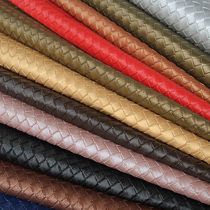 pvc人造皮革面料pu仿皮硬包布料合成革沙发皮料黑色diy格子编织纹