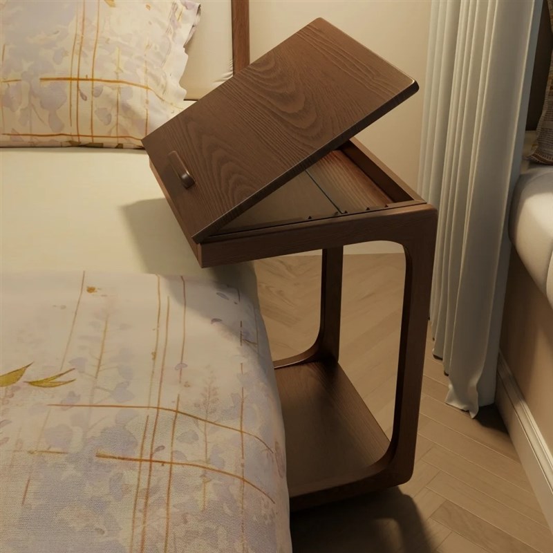 实木沙发茶几可移动C型翻盖床头桌子客厅带轮小茶台边柜卧室家用