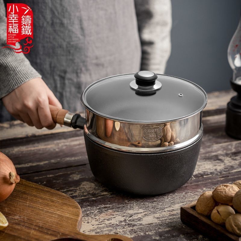无涂层铸铁奶锅宝宝辅食补铁汤锅不粘婴幼儿小锅热牛奶煮面炖炸锅