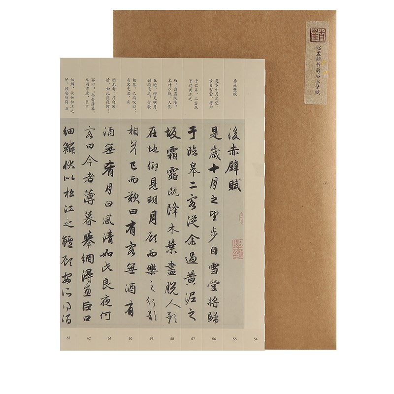 赵孟頫前後赤壁赋,硬笔行书字帖卡,列宽1.8cm,可撕开精准对临