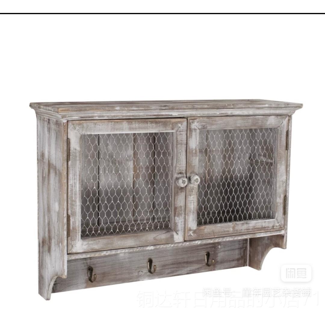 高档美式乡村铺储置物实木做旧壁柜装饰钥匙园柜艺杂货收装纳咖啡